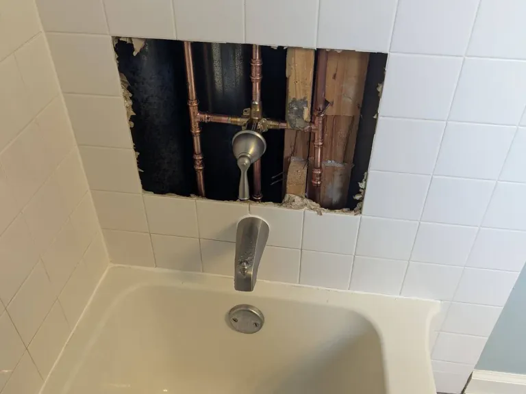 Bathtub wall access opening.